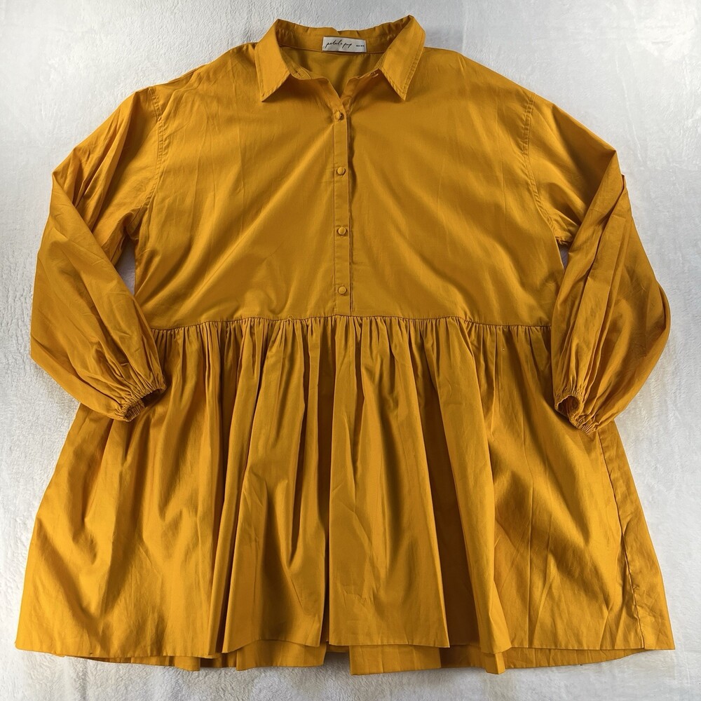 Petal & Pup Daisy Mini Dress Mustard Yellow Boho Babydoll Smock Pockets M